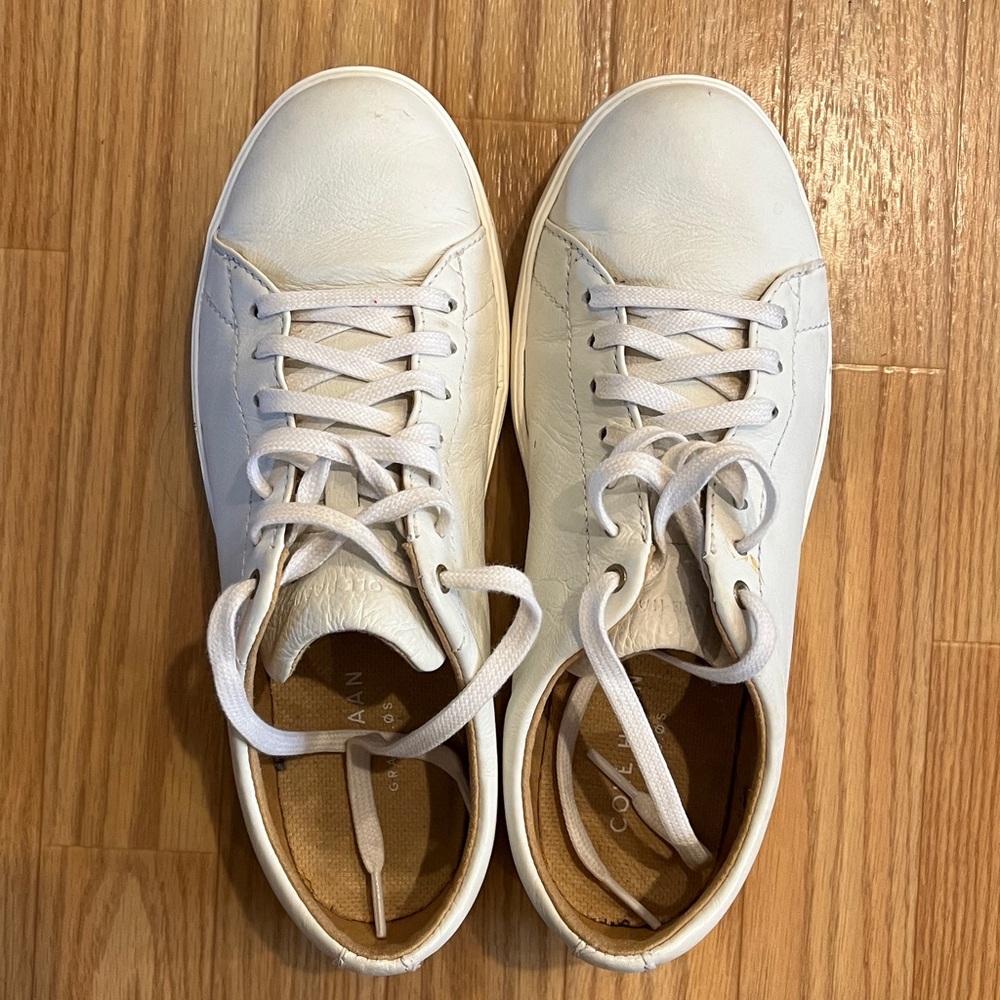 Cole Haan White Leather Lace-Up Sneakers